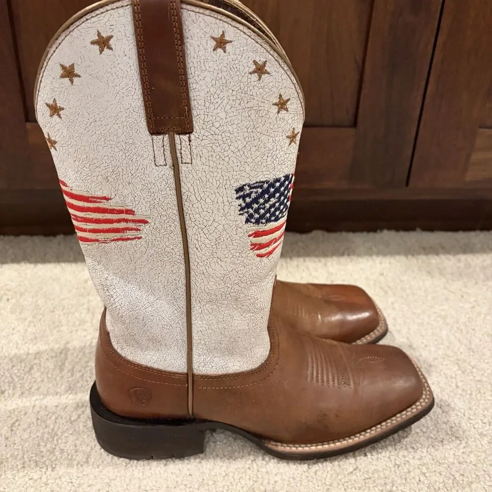 Ariat Women Patriot Crackled American Flag Western Cowboy Boots size 7B EU 37.5 - Picture 4 of 12